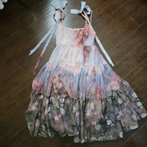 Anthropologie Geisha Designs Isabella Floral Dress Womens L Fairy Whimsical Pink - Picture 2 of 12